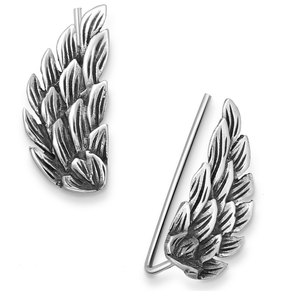 Sterling Silver Oxidized Leaf Threader Earrings - NWT
